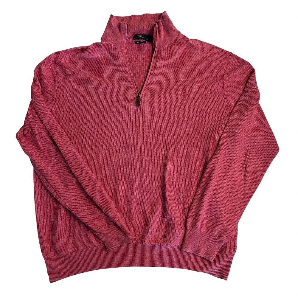 Polo Ralph Lauren Quarter Zip‎ Men's Sweater Size XL Coral Preppy Pima Cotton